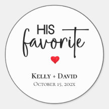 His Favorite Wedding Favor Stickers for Treat Bags