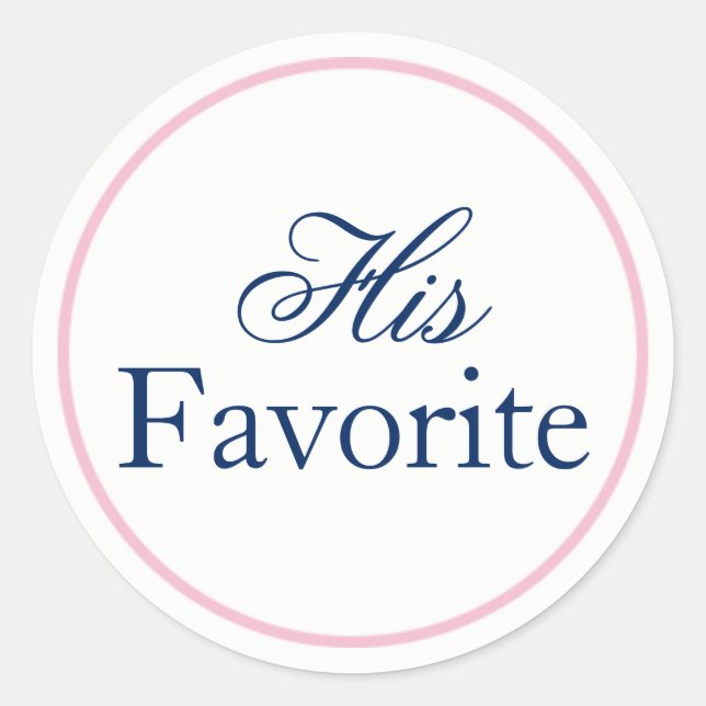 "His Favorite" Wedding Sticker Blush Pink/Navy (Front)