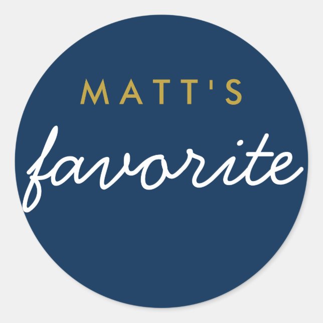 "His" Favorite Weeding Snack Navy Blue Gold White Classic Round Sticker (Front)