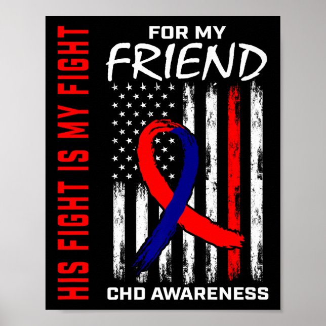His Fight Friend Chd Awareness American Flag Graph Poster (Front)