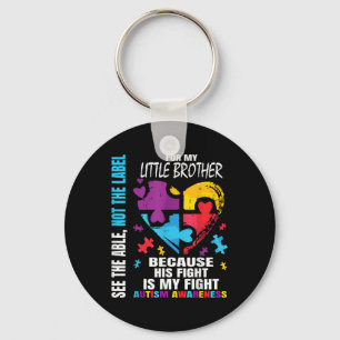 His Fight Is My Fight Blue Little Brother Autism Keychain