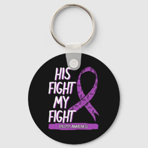 His Fight Is My Fight Epilepsy Seizure Purple Ribb Keychain