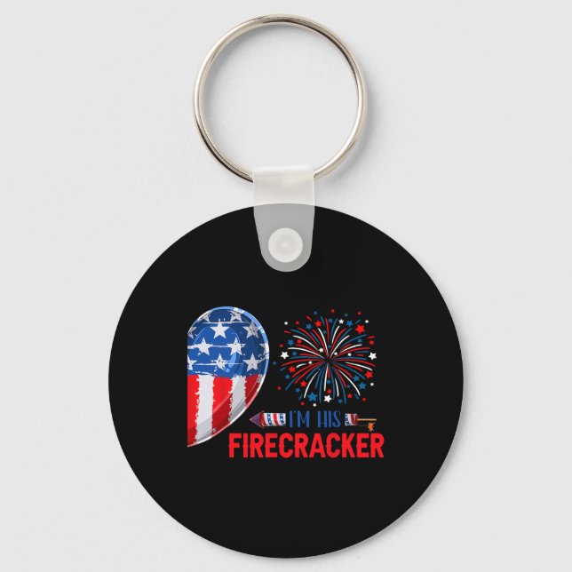 His Firecracker 4th July Funny Couple Costume Patr Keychain (Front)