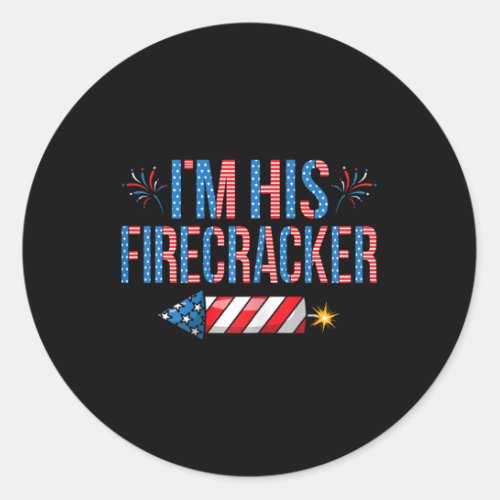 His Firecracker 4th Of July Cute Matching Couple W Classic Round Sticker