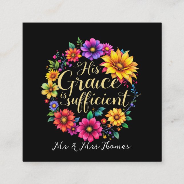 His Grace Is Sufficient Inspiring Bible Verse  Square Business Card (Front)