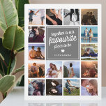 His & Her 16 Photo Collage Plaque<br><div class="desc">Personalized couple/newlyweds picture plaque featuring a crisp white background that can be changed to any color,  16 photos of your choice,  a grey square with the couples name,  a white heart symbol,  and the sweet text that reads "together is our favourite place to be".</div>