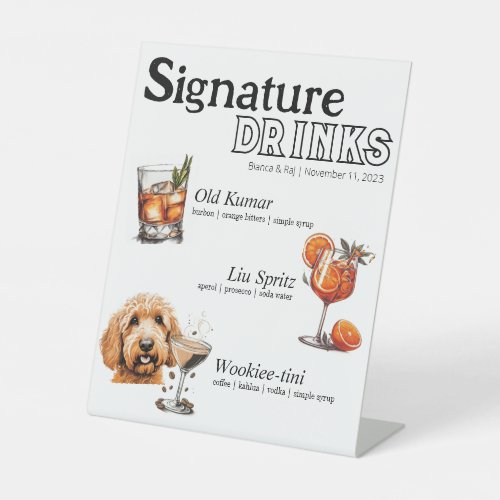 His Her and Dog Cocktails Pedestal Sign