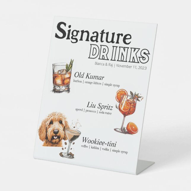 His, Her, and Dog Cocktails Pedestal Sign (Front)