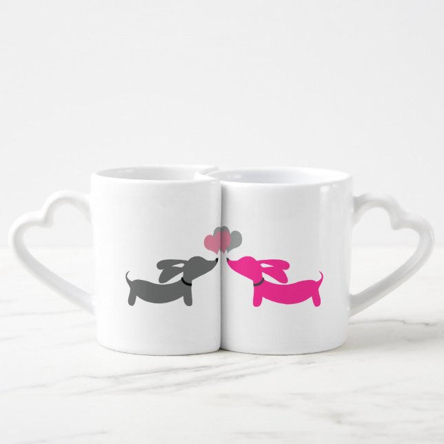 His & Her Dachshund Heart Mug Set Love (Back Nesting)