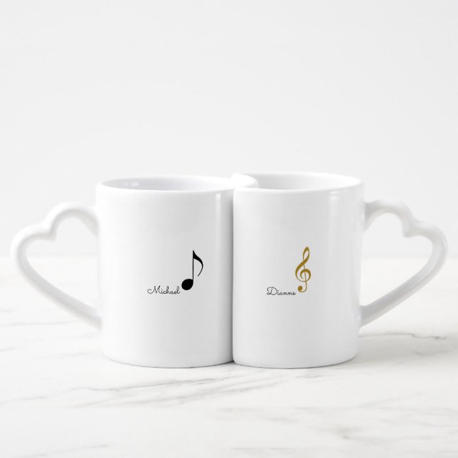 his + Her | Mr. + Mrs. musical notes personalized Coffee Mug Set (Front Nesting)