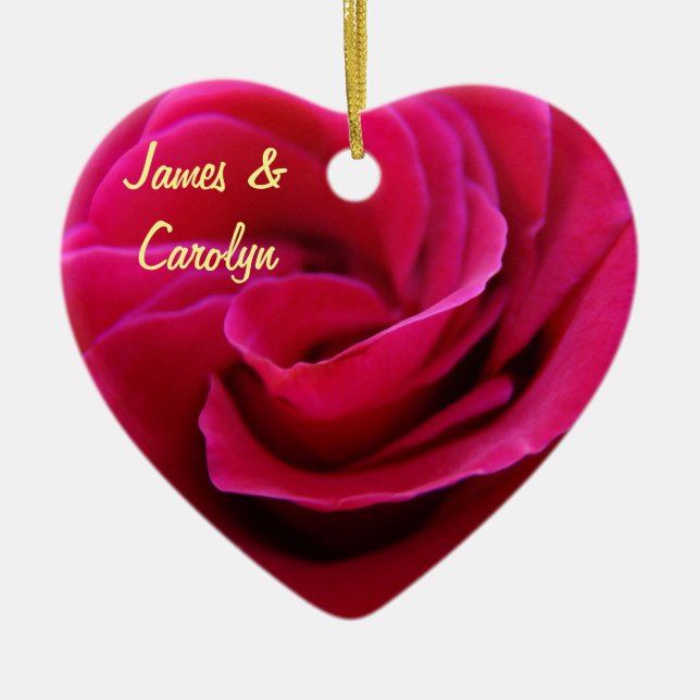 His & Her Name ornaments Pink Rose Wedding Date (Front)