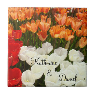 His & Her Name Tile Art Wedding gifts Tulip Flower