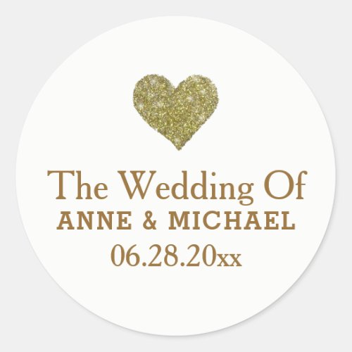 his  her names  faux gold heart  wedding  classic round sticker