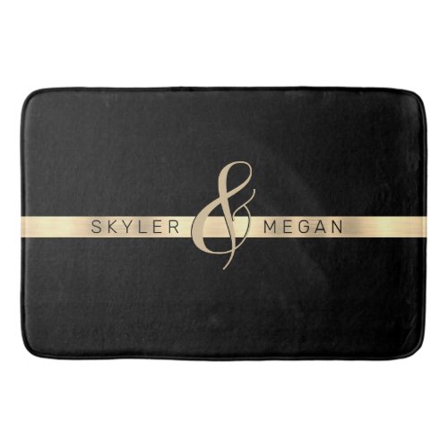 His  Her Names Gold Stripe on Black Bath Mat