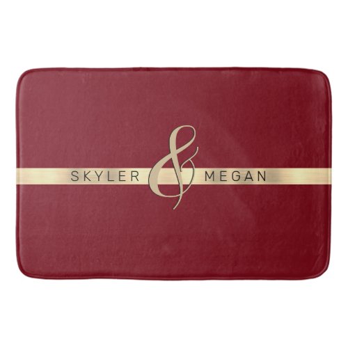 His  Her Names Gold Stripe on Maroon Bath Mat