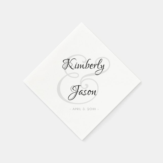 His & Her Names, Script Lettering, Vs 2 Wedding Napkins (Corner)