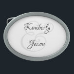 His & Her Script Names, Black & Grey Belt Buckle<br><div class="desc">His and her names in beautiful black and grey script lettering for an elegant design on white background.</div>