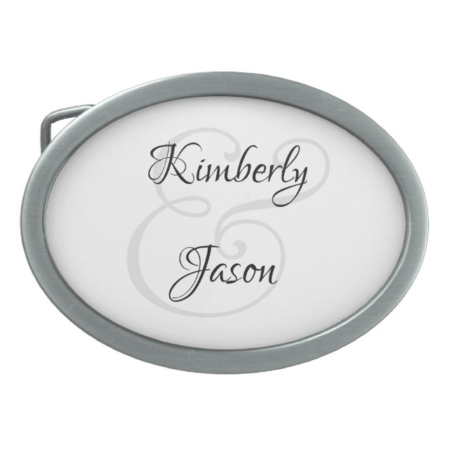 His & Her Script Names, Black & Grey Belt Buckle (Front)