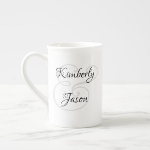 His & Her Script Names, Black & Grey Bone China Mug