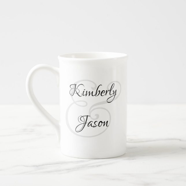 His & Her Script Names, Black & Grey Bone China Mug (Left)