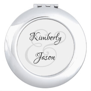 His & Her Script Names, Black & Grey Keychain Compact Mirror