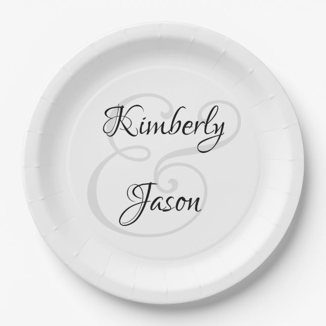 His & Her Script Names, Black & Grey Paper Plates (Front)