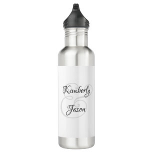His & Her Script Names, Black & Grey Stainless Steel Water Bottle