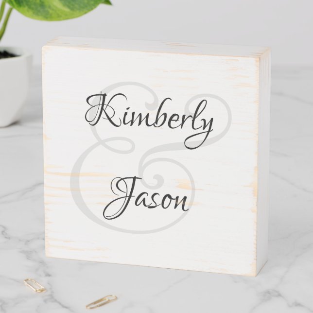 His & Her Script Names, Black & Grey Wooden Box Sign (In Situ Horizontal)