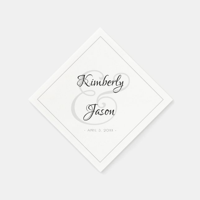 His & Her Script Names, Grey Border Vs 2 Wedding Napkins (Corner)