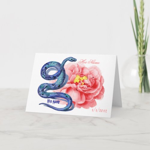 His Her Snake Rose Wedding Congratulations Custom Card