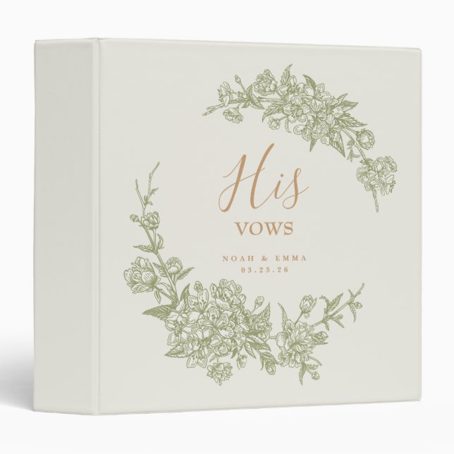 His & Her Wedding Vow Book Elegant Couple Keepsake 3 Ring Binder (Front/Spine)