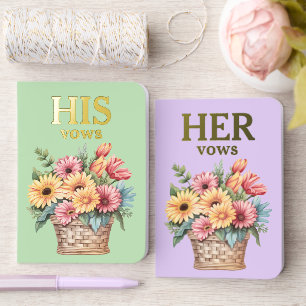 His & Her wedding vows flowers green purple Foil Vow Books