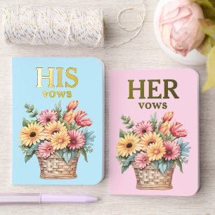 His & Her wedding vows flowers pink blue Foil Vow Books