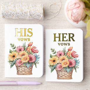 His & Her wedding vows flowers white Foil Vow Books