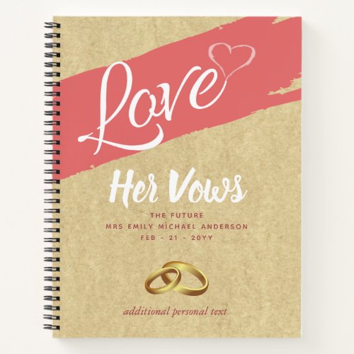 His Her Wedding Vows Journal Keepsake Book rustic