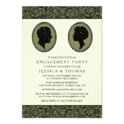 His & Hers Art Deco Silhouette Engagement Party Card