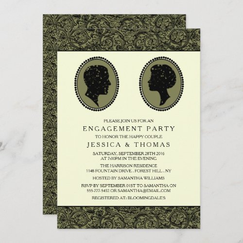 His  Hers Art Deco Silhouette Engagement Party Invitation