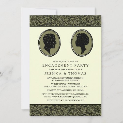 His  Hers Art Deco Silhouette Engagement Party Invitation