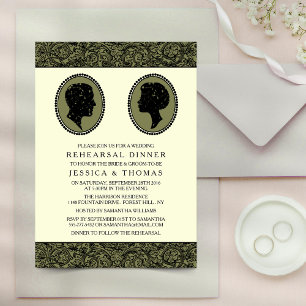 His & Hers Art Deco Silhouette Rehearsal Dinner Invitation