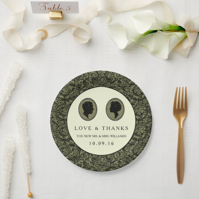 His & Hers Art Deco Silhouette Wedding Collection Paper Plates (Wedding)
