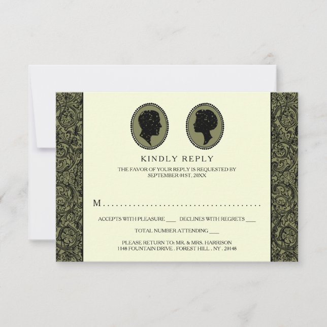 His & Hers Art Deco Silhouette Wedding Collection RSVP Card (Front)