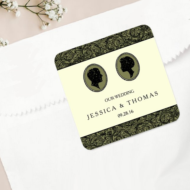 His & Hers Art Deco Silhouette Wedding Collection Square Sticker (Creator Uploaded)