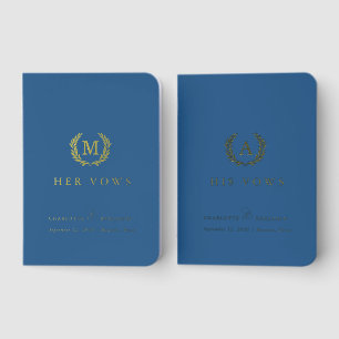 'His & Hers' Blue Crest Monogram Wedding Foil Vow Books