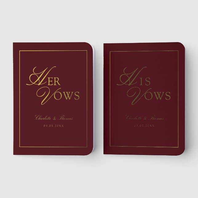 'His & Hers' Burgundy Wedding Vow Foil Books (Front)