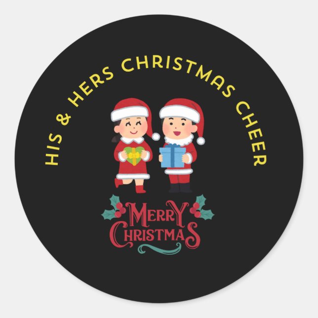 His & Hers Christmas Cheer Classic Round Sticker (Front)