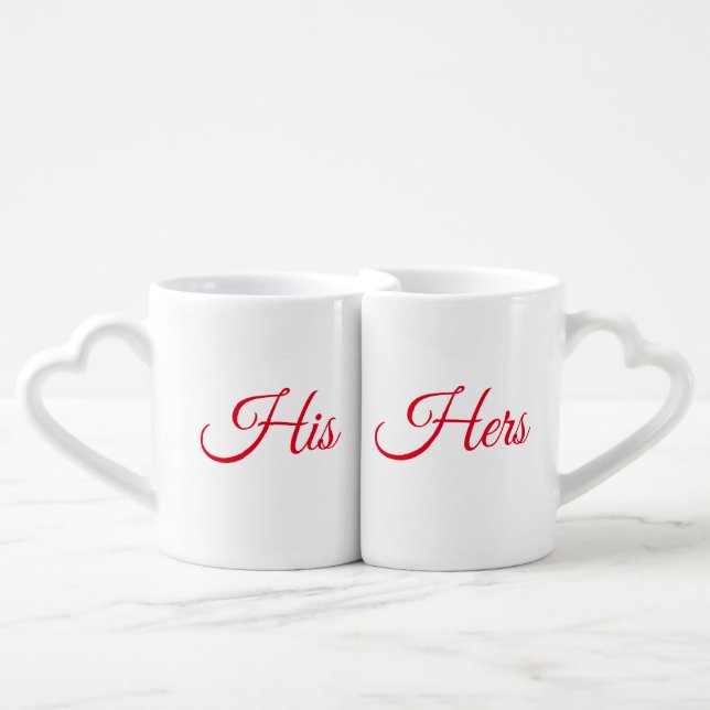 His / Hers, classic red white Coffee Mug Set (Front Nesting)