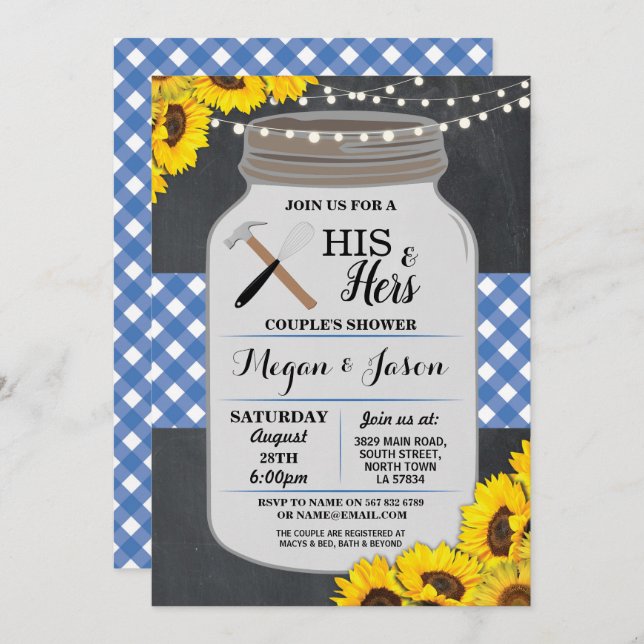 His & Hers Couple's Shower Engagement Blue Invite (Front/Back)