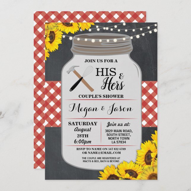 His & Hers Couple's Shower Engagement Red Invite (Front/Back)