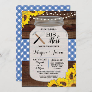 His & Hers Couple's Shower Rustic Wood Blue Invite