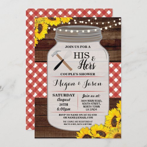 His  Hers Couples Shower Wood Rustic Red Invite
